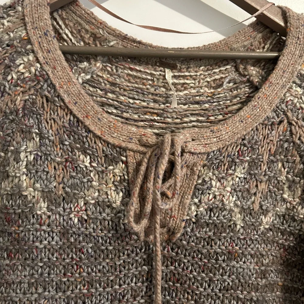 Free People Chunky Knit Sweater Gray Tan Size S - Picture 3 of 15